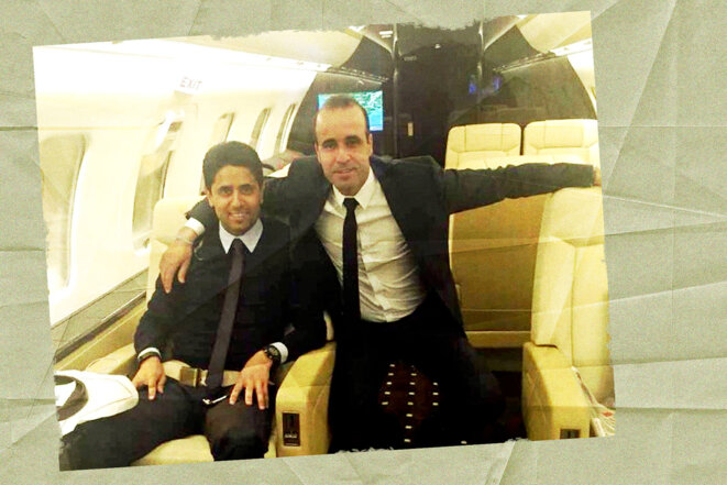 Nasser al-Khelaifi (left) with his former major-domo Hicham Karmoussi. © Document Mediapart