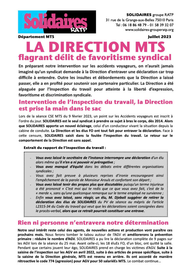 discrimination syndicale à la RATP et favoritisme