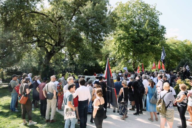 Rassemblement à Paris en soutien à Azat, le 2 septembre 2023, au square Robert Schumann, près de l'ambassade de la Fédération de Russie © Solidarité FreeAzat