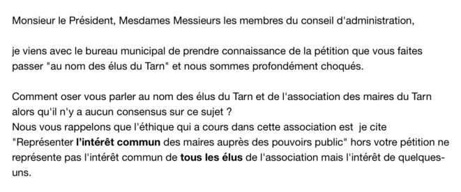 Le maire de Saliès et ses adjoint·es répondent à l'association des maires du Tarn
