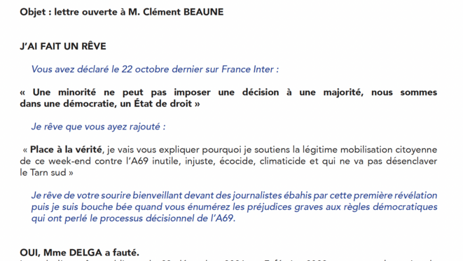 [Fiction A69] Lettre ouverte d'Annick Makala et Myriam Joly à Clément Beaune
