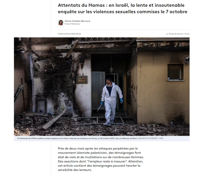 Tortures sexuelles et viols par HAMAS le 7 octobre - enquête France Info
