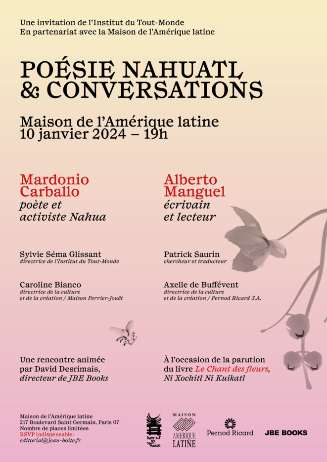 Poésie Nahuatl et conversations, Paris mercredi 10 janvier 2024