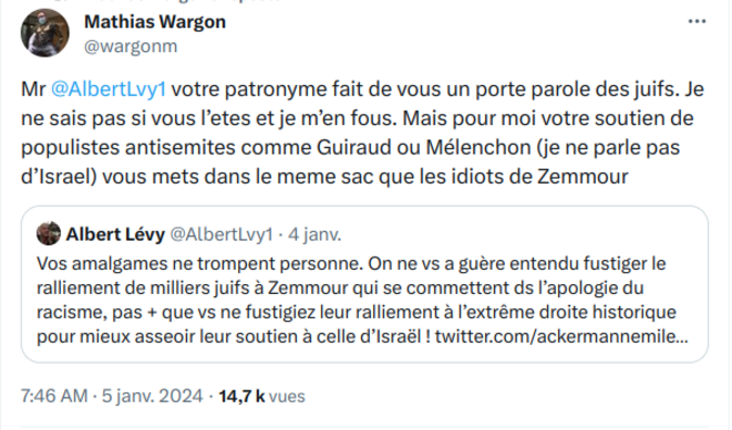 Mathias Wargon, ressorts antisémites et insultes