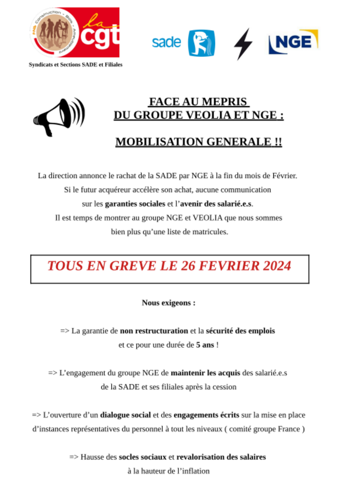 Face au mépris de Véolia et NGE: Mobilisation générale !