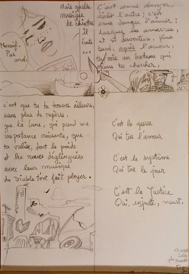 La première planche de ma BD, en forme de bons vœux pour Carine Fouteau