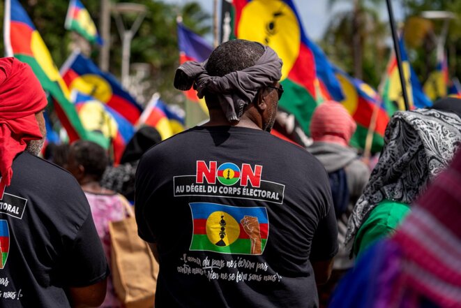 Kanaks demonstrate in the New Caledonian capital Nouméa, on April 13th 2024. © Photo Nicolas Job / Sipa