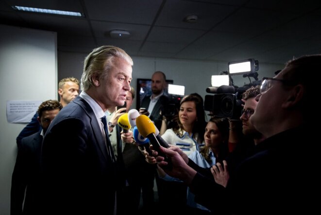 El líder del PVV, Geert Wilders, al final de las negociaciones para formar un gobierno de coalición en los Países Bajos, el jueves 16 de mayo. © Koen van Weel / ANP via AFP