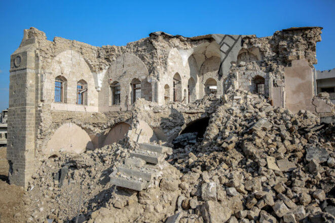 Ruines du musée et de l’école pour jeunes filles du Palais du Pacha, détruit par un bombardement de l’armée israélienne, dans la ville de Gaza, en Palestine, le 5 janvier 2024. AFP