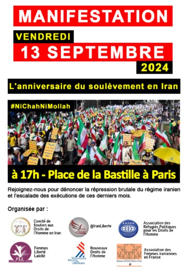 Appel à la Manifestation 13 Septembre à Paris - Anniversaire du Soulèvement en Iran