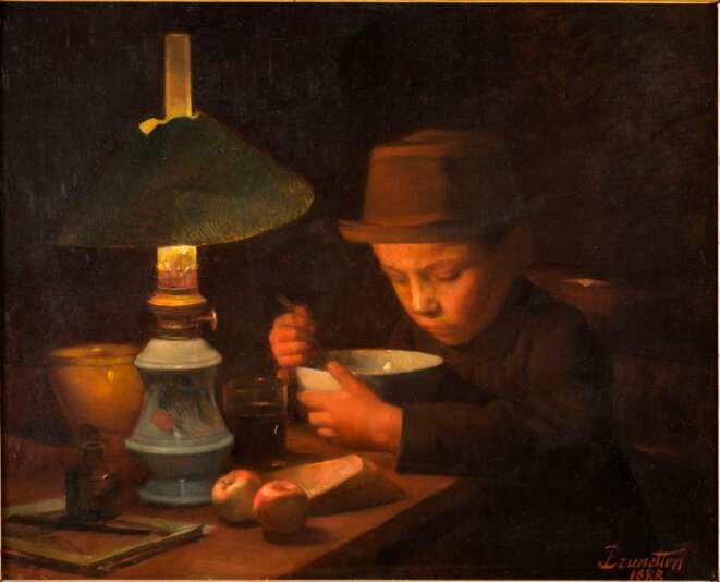 Les yeux dans le potage.