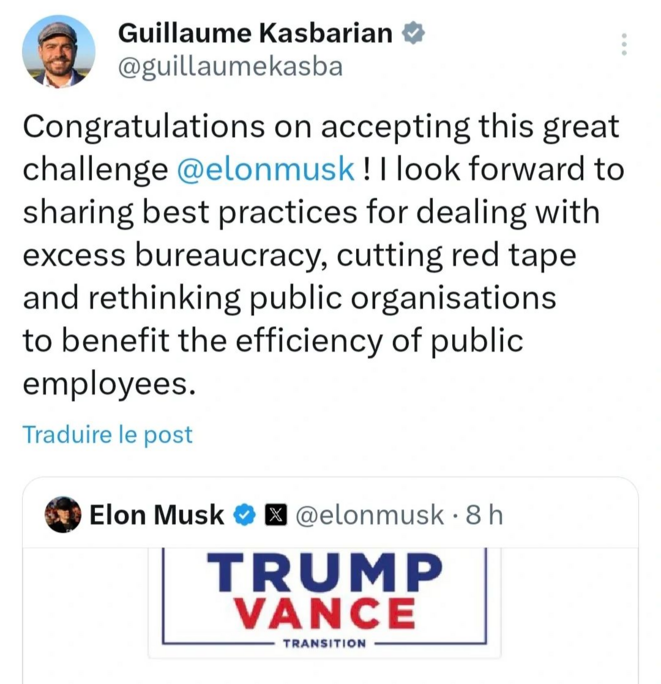 Kasbarian félicite Musk. Et les services publics payent la facture