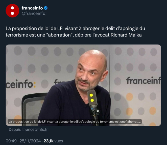 Abrogation du délit d’apologie du terrorisme - explications de Richard Malka