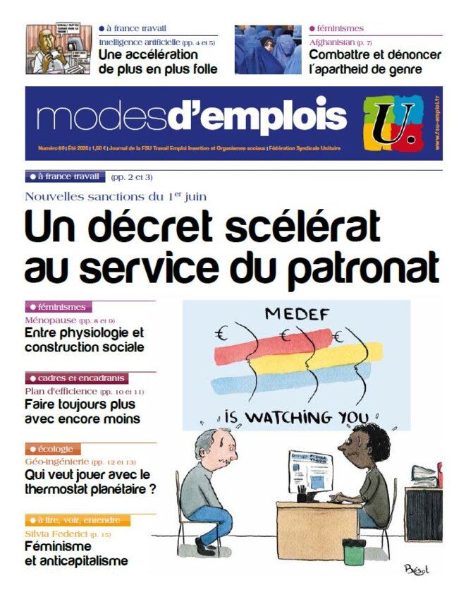 En Une du numéro d'été de Modes d'Emplois (journal de la FSU Emploi)