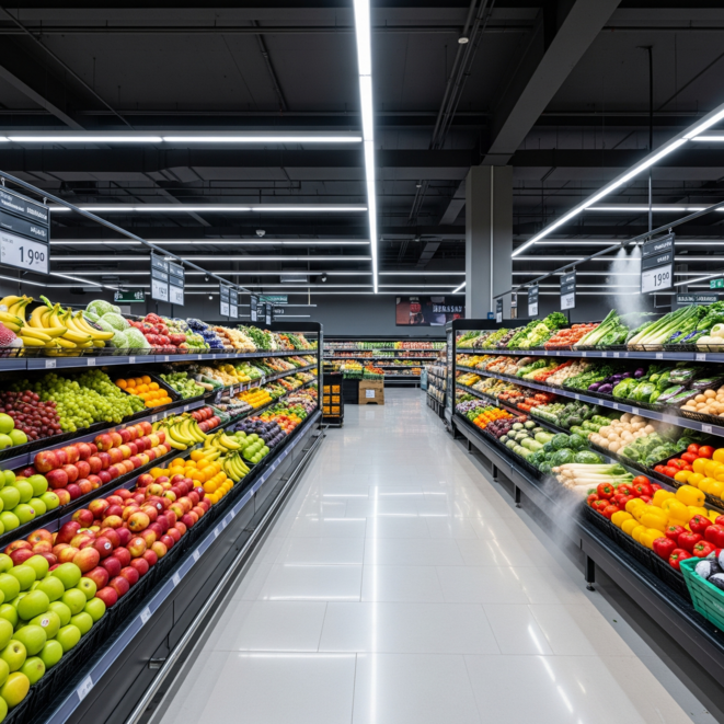 Une dame pèse sa main gauche au supermarché