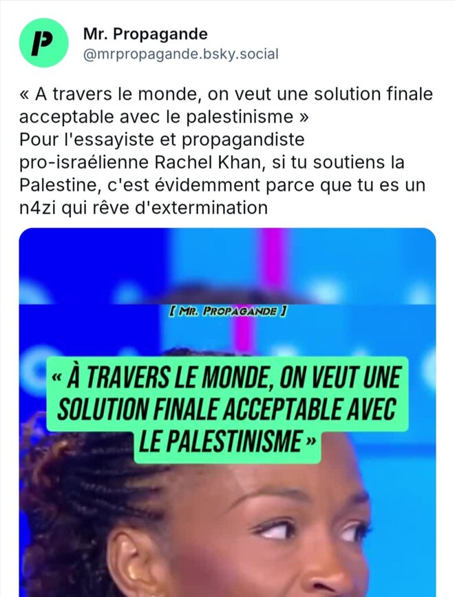 Rachel Khan : la calomnie pour invisibiliser l'extermination du peuple Palestinien