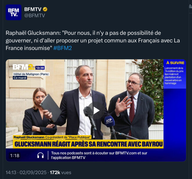 Raphaël Glucksmann exclut tout accord avec La France insoumise