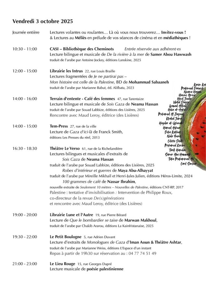 Aujourd'hui 3 octobre à Saint-Etienne, des milliers de mots pour Gaza