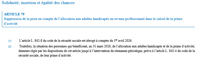 Loi de finances 2026 : AAH et réduction de la prime d'activité + RSDAE