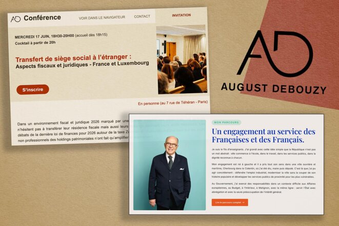 Le cabinet davocats de Bernard Cazeneuve incite les riches Français à lexil fiscal au Luxembourg Le cabinet August Debouzy, dont Bernard Cazeneuve est lun des associés, a organisé une conférence pour aider les grandes fortunes à transférer leurs avoirs au Luxembourg. Interrogé par «Mediapart», lancien premier ministre et candidat potentiel à lélection présidentielle a refusé de se prononcer sur cette initiative.