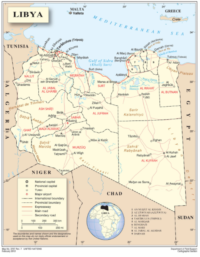 Carte de la Libye reproduite dans le rapport. Carte de la Libye reproduite dans le rapport.