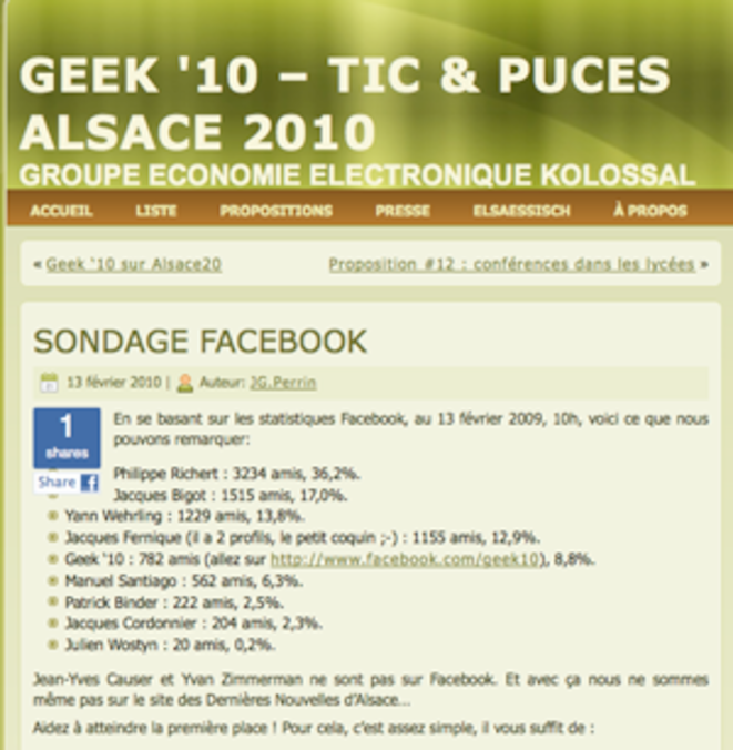 Geek 10 propose un «sondage d'opinion» basé sur le nombre d'amis Facebook. © Geek 10 Geek 10 propose un «sondage d'opinion» basé sur le nombre d'amis Facebook. © Geek 10