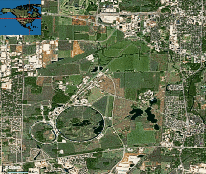 Image satellite du Fermilab © U.S. Geological Survey Image satellite du Fermilab © U.S. Geological Survey