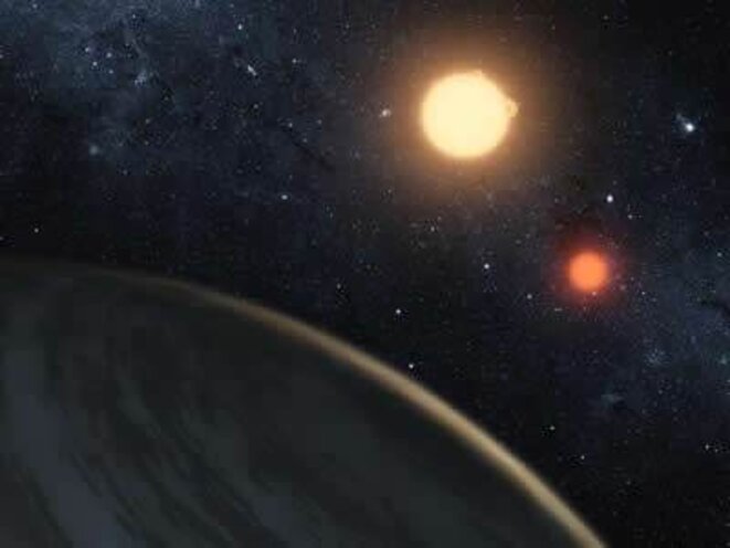 Vue artistique du double lever de soleil sur la planète Kepler-16b © NASA/JPL-Caltech/T.Pyle Vue artistique du double lever de soleil sur la planète Kepler-16b © NASA/JPL-Caltech/T.Pyle