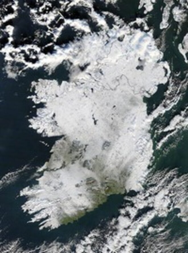 Chute de neige sur l'Irlande vue de l'espace © Nasa Chute de neige sur l'Irlande vue de l'espace © Nasa
