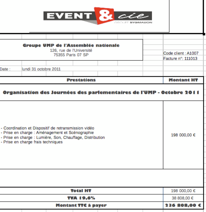 Facture tirée de la comptabilité interne d'Event & Cie Facture tirée de la comptabilité interne d'Event & Cie
