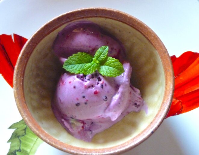 Glace violette au soja et fruits rouges