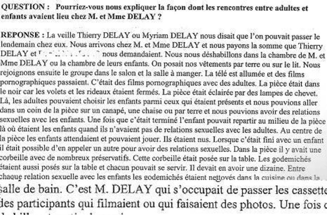 Extrait d'un PV d'audition de Delplanque où le criminel décrit en détail comment les viols en réunions étaient organisés. Il y est bien question de "plusieurs participants" © Anonyme Extrait d'un PV d'audition de Delplanque où le criminel décrit en détail comment les viols en réunions étaient organisés. Il y est bien question de "plusieurs participants" © Anonyme