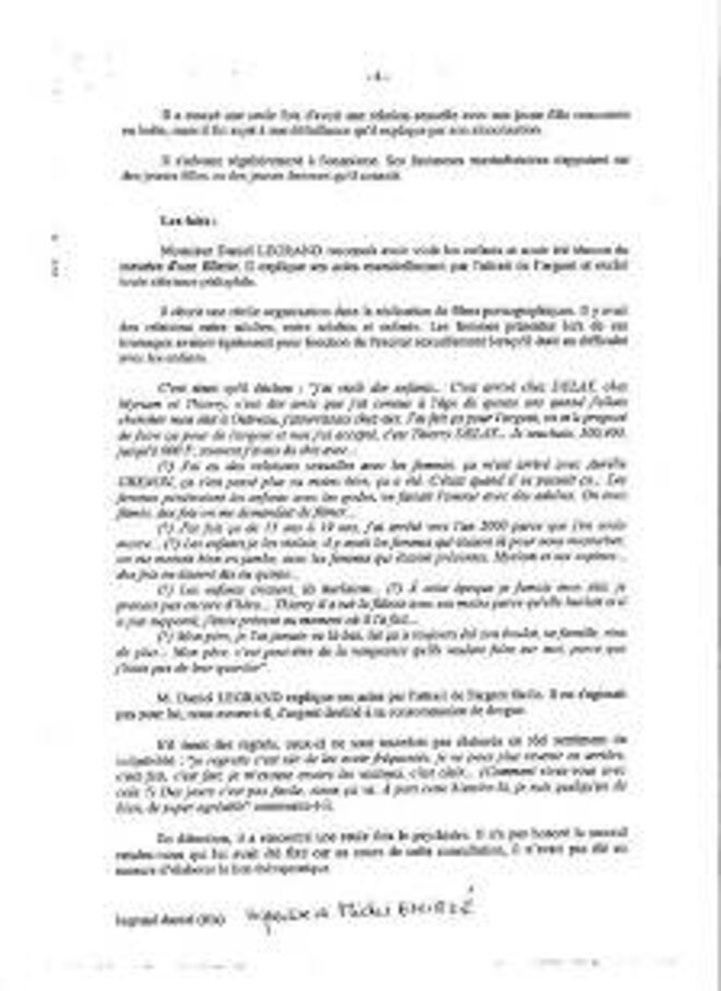 Daniel Legrand s'est confié à un psychologue pour soulager sa conscience. Voici ce qu'il dit entre autres... © extrait du livre de Jacques Thomet Daniel Legrand s'est confié à un psychologue pour soulager sa conscience. Voici ce qu'il dit entre autres... © extrait du livre de Jacques Thomet