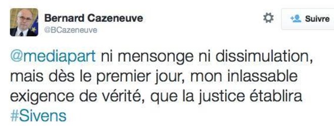Le dernier tweet de Cazeneuve © DR Le dernier tweet de Cazeneuve © DR