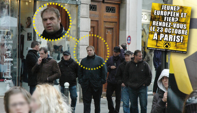 En octobre 2010, Axel Loustau avec quelques amis, lors d'une manifestation des identitaires. © Reflex(es) En octobre 2010, Axel Loustau avec quelques amis, lors d'une manifestation des identitaires. © Reflex(es)
