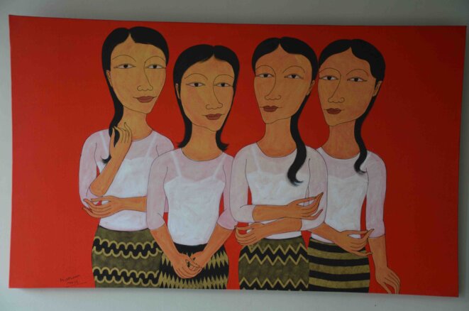 Les femmes clones du peintre Min Zaw, Studio Square, Rangoun © Guillaume Delacroix