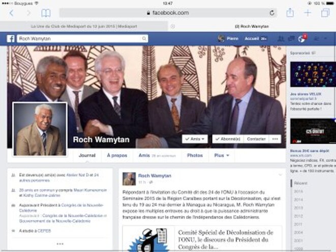 Page du profil Facebook de Roch Wamytan © Pierre Carpentier. Page du profil Facebook de Roch Wamytan © Pierre Carpentier.