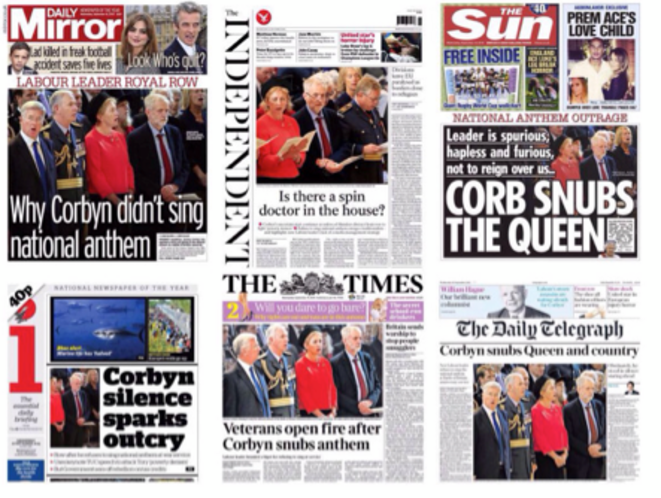Quelques titres de la presse britannique, dressée contre Corbyn. Quelques titres de la presse britannique, dressée contre Corbyn.