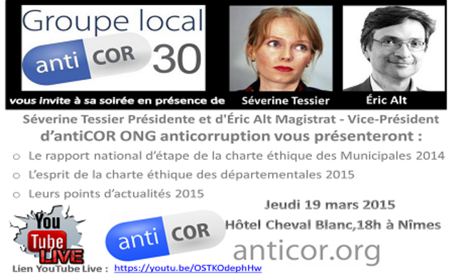 Soirée Anticor à Nîmes le jeudi 19 mars 2015 Soirée Anticor à Nîmes le jeudi 19 mars 2015