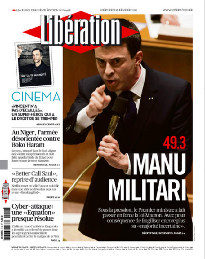 La une de Libération du 18 février 2015 La une de Libération du 18 février 2015