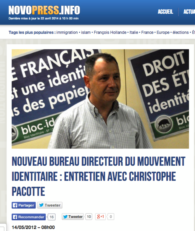 L'entretien de Christophe Pacotte à Novopress en mai 2012, à son arrivée dans le bureau directeur du Bloc identitaire. © Capture d'écran Novopress L'entretien de Christophe Pacotte à Novopress en mai 2012, à son arrivée dans le bureau directeur du Bloc identitaire. © Capture d'écran Novopress