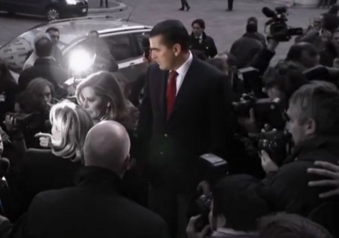 Frédéric Chatillon accompagnant Marine Le Pen lors de son voyage en Italie, le 22 octobre 2011.