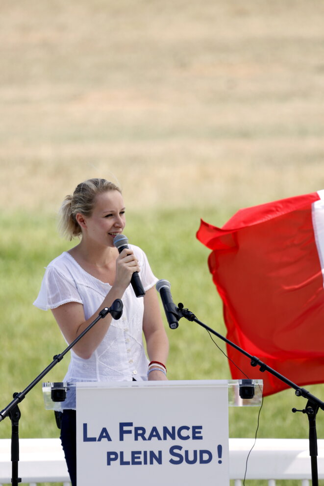 Marion Maréchal-Le Pen lors du lancement de sa campagne régionale au Pontet (Vaucluse), le 5 juillet 2015. © Reuters Marion Maréchal-Le Pen lors du lancement de sa campagne régionale au Pontet (Vaucluse), le 5 juillet 2015. © Reuters