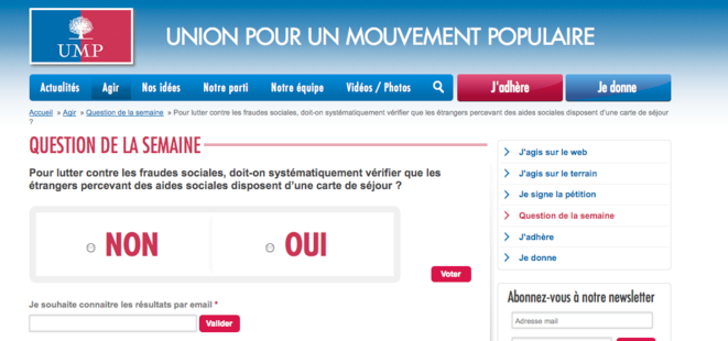 Capture d'écran du site de l'UMP. Capture d'écran du site de l'UMP.