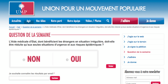 Capture d'écran du site de l'UMP. Capture d'écran du site de l'UMP.