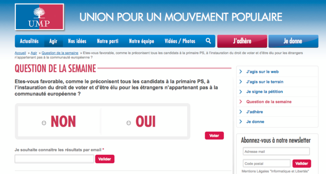 Capture d'écran du site de l'UMP. Capture d'écran du site de l'UMP.