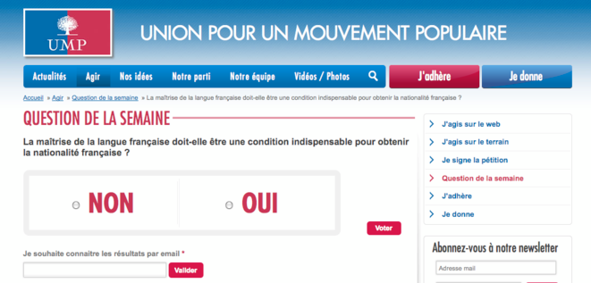 Capture d'écran du site de l'UMP. Capture d'écran du site de l'UMP.