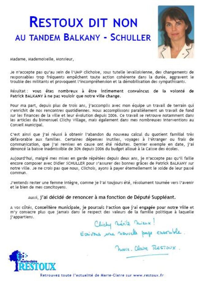Le communiqué de M-C. Restoux. Le communiqué de M-C. Restoux.