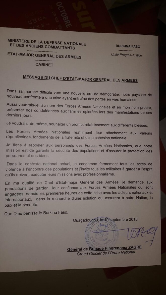 Lettre du Chef d'état major des armées du Burkina © source Twitter Lettre du Chef d'état major des armées du Burkina © source Twitter