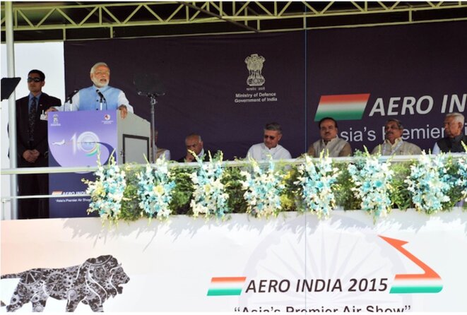 Le Premier ministre indien Narendra Modi lors d'un meeting aérien à Bangalore en février 2015.